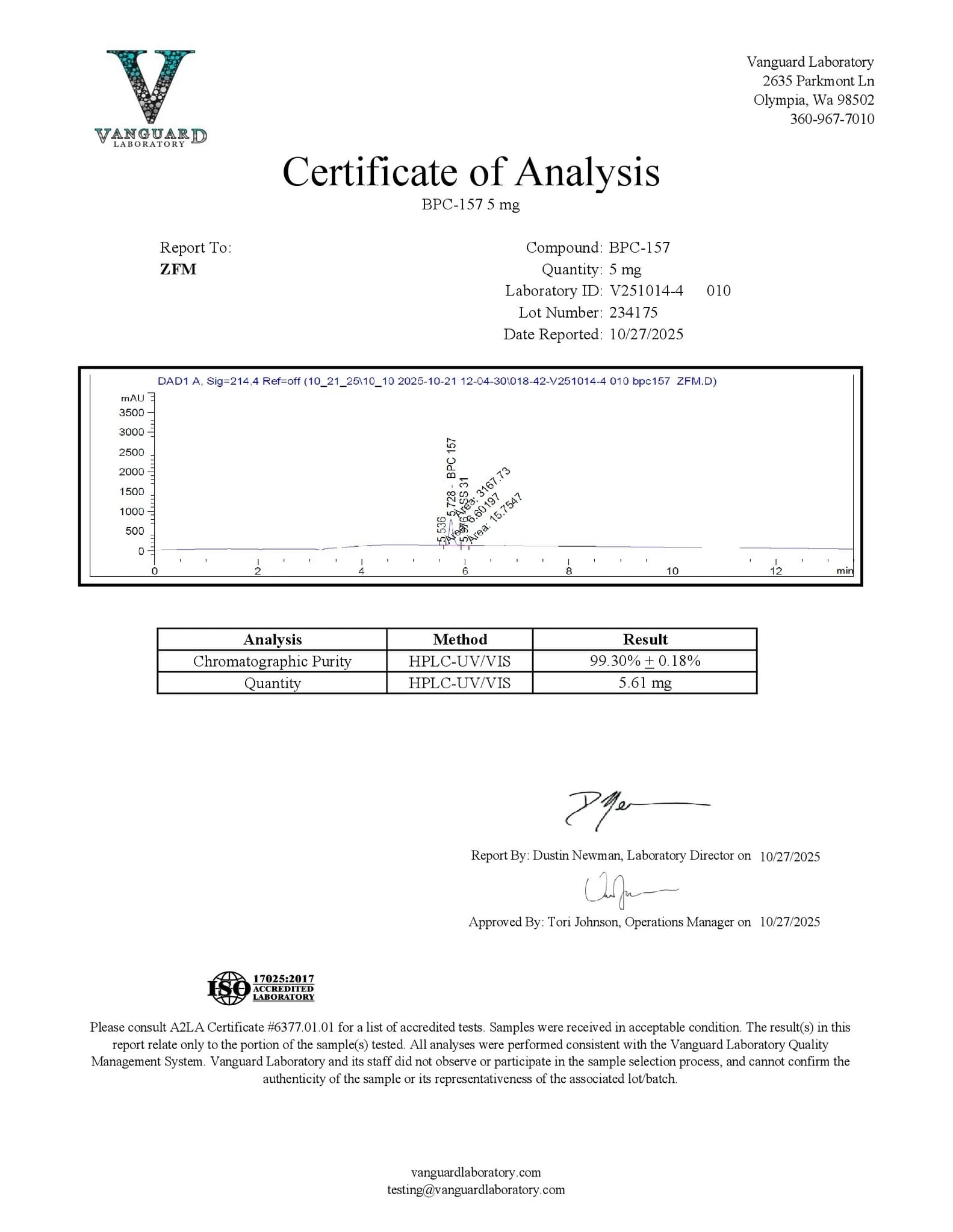 KLOW Certificate of Analysis Page 1